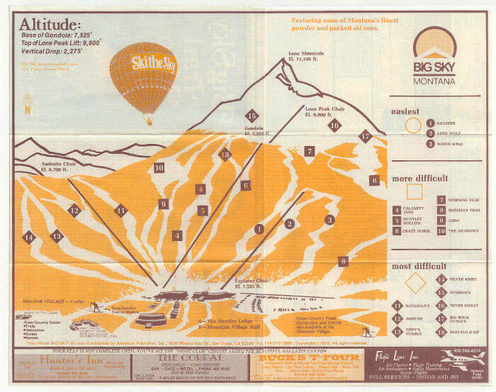 Big Sky Trail Map from 1976