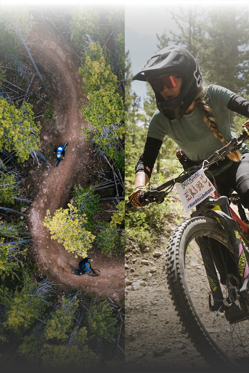 Side-by-side images of mountain bikers