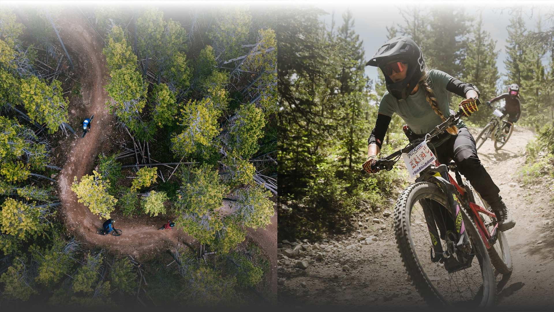 Side-by-side images of mountain bikers