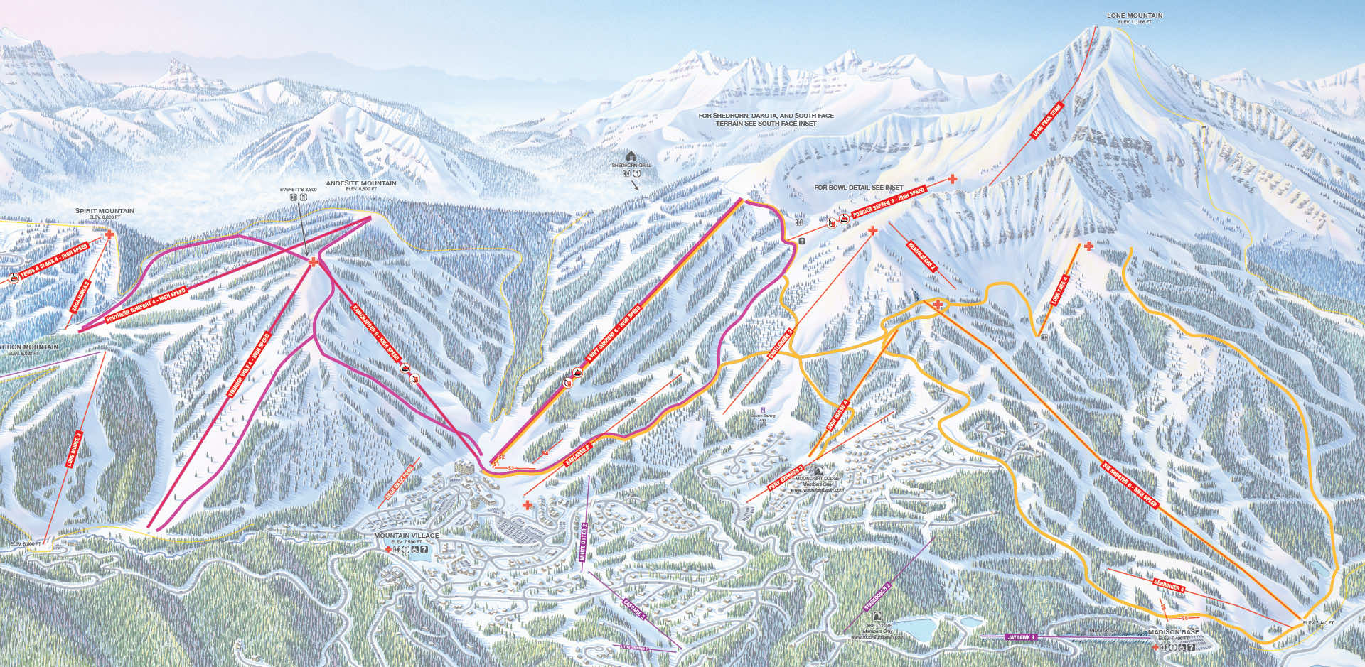 Big Sky trail map showing Mountain Host tour routes