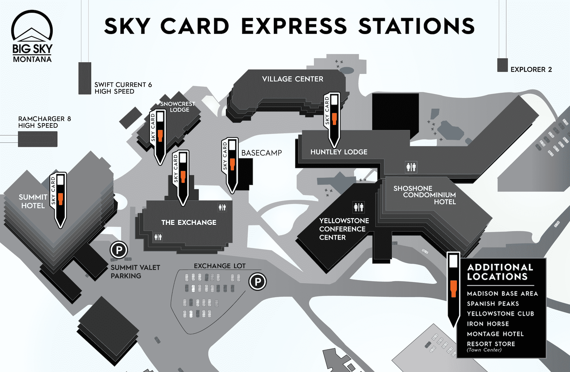 Map of Mountain Village Depicting Sky Card Express Station Locations